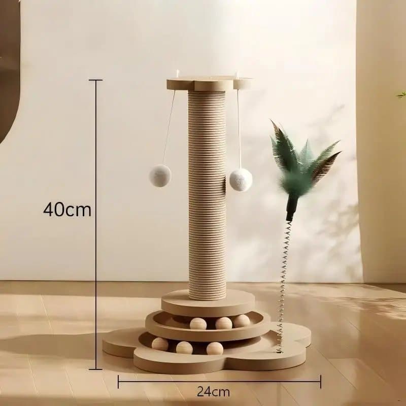 Torre de juego de madera con poste de sisal y sus medidas
