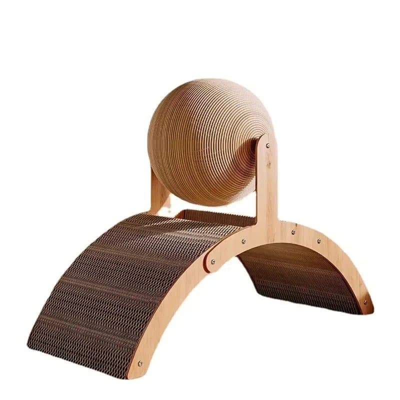 Rascador de arco de madera con esfera de sisal, vista lateral